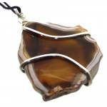 Agate Gemstone Slice Coiled Wire Pendant